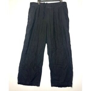 Old Navy Womens Black Linen Blend High Rise Wide Leg Drawstring Pants Large